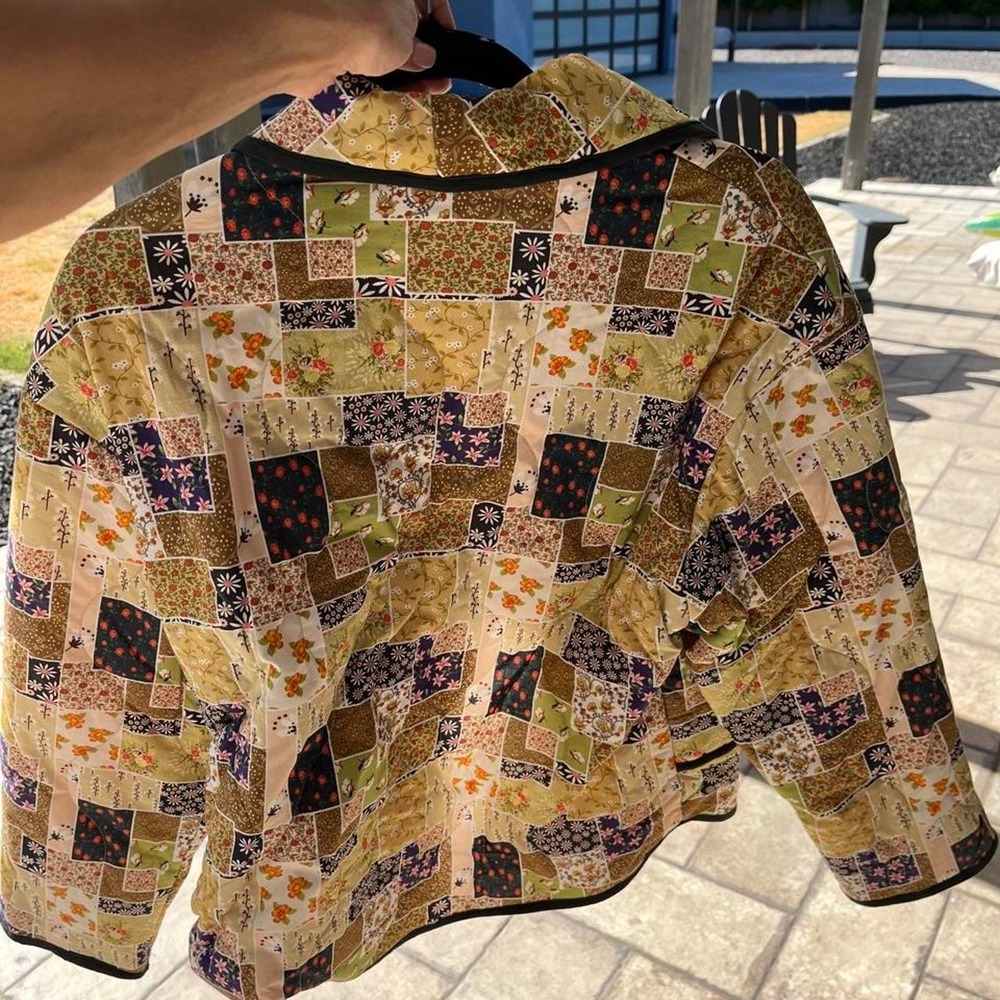 Entro Boho Preppy Green Brown Cream Patchwork Lightweight Jacket Size L - Picture 3 of 4